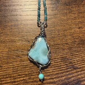 Gorgeous Handcrafted Blue Larimar Pendant Necklace - Artisan Silver Wire Wrap